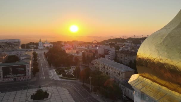 St. Sophia Church in the morning at dawn. Kyiv. Ukraine. Aerial view — Stock Video