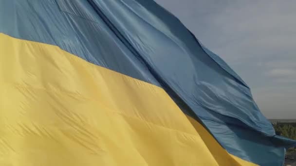 Bandera de Ucrania. En cámara lenta. Kiev. Aérea, plana, gris — Vídeos de Stock