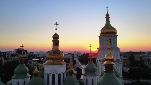 Kyiv. Ukraine. Aerial view : St. Sophia Church in the morning at dawn. — Stock Video