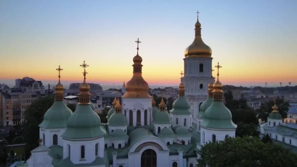 Kyiv. Ukraine. Aerial view : St. Sophia Church in the morning at dawn. — Stock Video