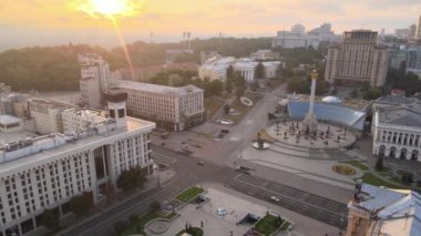 Kyiv Kiev Ukrayna şafak vakti. Hava görünümü