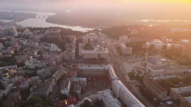 Kyiv Kiev Ukrayna şafak vakti. Hava görünümü