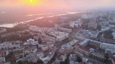 Kyiv Kiev Ukrayna şafak vakti. Hava görünümü