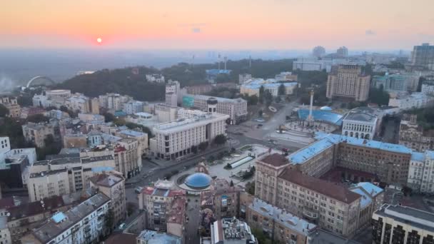 Kiev Kiev Ukraina i gryningen på morgonen. Flygbild — Stockvideo