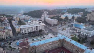Kyiv Kiev Ukrayna şafak vakti. Hava görünümü