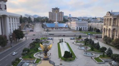 Sabahleyin Independence Meydanı 'nda. Kyiv, Ukrayna. Hava görünümü