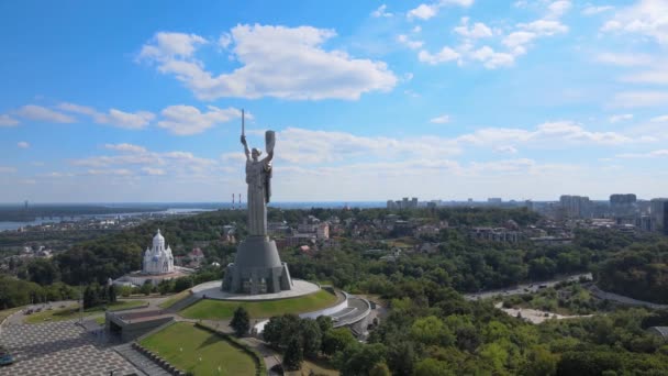 Kyiv - National flag of Ukraine by day. Aerial view. Kiev — Stock Video