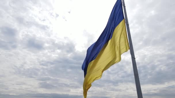 Kyiv - National flag of Ukraine by day. Aerial view. Kiev. Slow motion — Stock Video