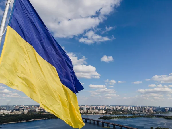 Kyiv - National flag of Ukraine. Aerial view. Kiev — Stock Photo, Image