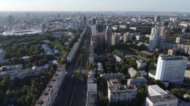 Kyiv - Ukrayna 'nın başkentinin havadan görünüşü. Kiev