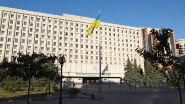 Ukrayna Merkez Seçim Komisyonu 'nun Kyiv' deki binası. Havadan. Yavaş çekim