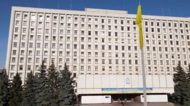 Ukrayna Merkez Seçim Komisyonu 'nun Kyiv' deki binası. Havadan. Yavaş çekim