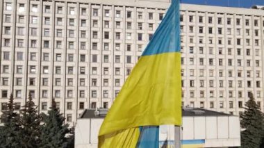 Ukrayna Merkez Seçim Komisyonu 'nun Kyiv' deki binası. Havadan. Yavaş çekim
