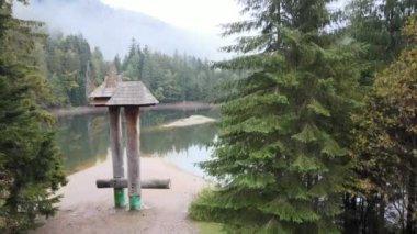 Dağ Gölü Synevyr. Sonbaharda Karpat Dağları 'nın havadan görünüşü. Ukrayna