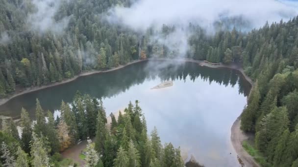 Montanha lago Synevyr. Vista aérea das Montanhas Cárpatas no outono. Ucrânia — Vídeo de Stock