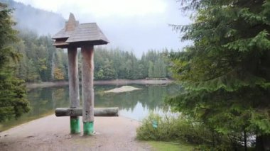 Dağ Gölü Synevyr. Sonbaharda Karpat Dağları 'nın havadan görünüşü. Ukrayna