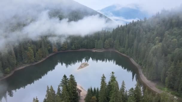 Montanha lago Synevyr. Vista aérea das Montanhas Cárpatas no outono. Ucrânia — Vídeo de Stock