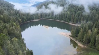 Dağ Gölü Synevyr. Sonbaharda Karpat Dağları 'nın havadan görünüşü. Ukrayna