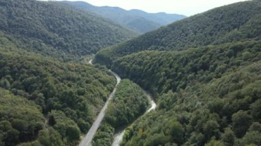Sonbaharda Karpat Dağları 'nın havadan görünüşü. Ukrayna