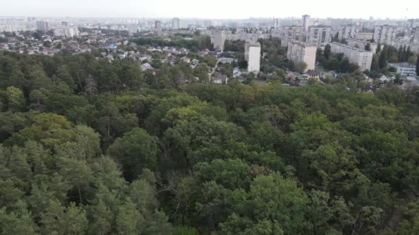 Metropolis ve orman sınırının havadan görüntüsü. Kyiv, Ukrayna — Stok video