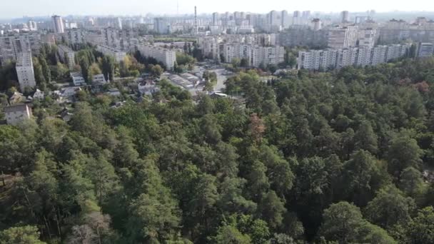 Vista aérea de la frontera de la metrópolis y el bosque. Kiev, Ucrania — Vídeos de Stock