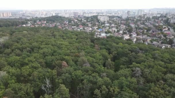 Luftaufnahme der Grenze zwischen Metropole und Wald. Kiew, Ukraine — Stockvideo