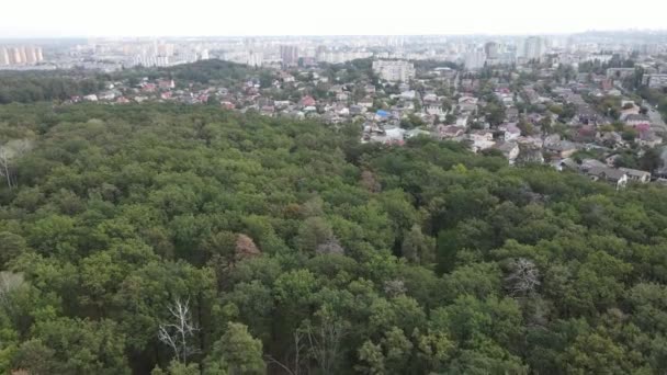 Vista aérea de la frontera de la metrópolis y el bosque. Kiev, Ucrania — Vídeos de Stock