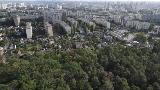 Megalopoli vicino alla foresta: il contatto tra la grande città e la natura. Vista aerea. Rallentatore — Video Stock