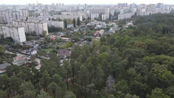 Megalopolis am Waldrand: der Kontakt zwischen Großstadt und Natur. Luftaufnahme. Zeitlupe — Stockvideo