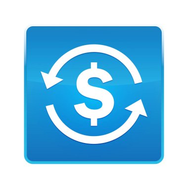 Para Döviz dolar işareti simgesi parlak mavi kare düğmesi