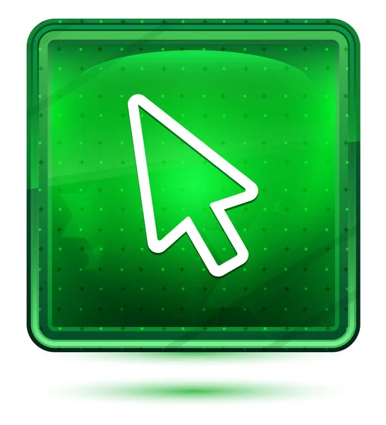 Ícone cursor néon luz verde botão quadrado — Fotografia de Stock