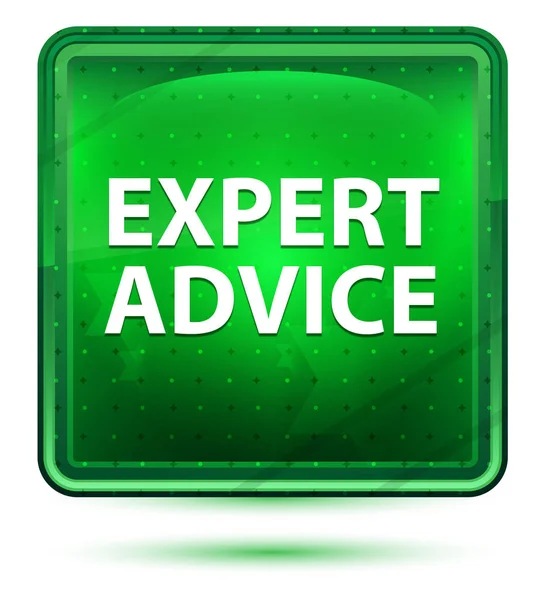 Expert Advice Neon Light Green Square Button — Stock Photo, Image