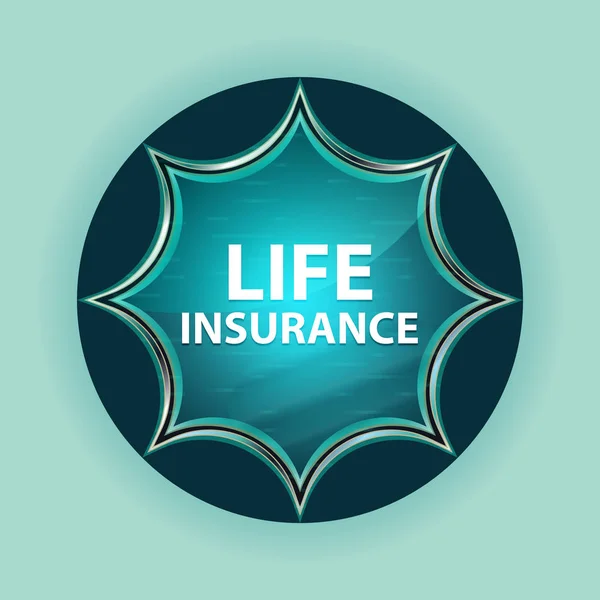 生命保険魔法のガラスのサンバーストブルーボタンスカイブルーバック — ストック写真