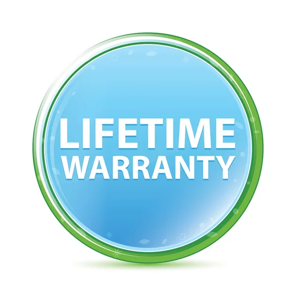 Lifetime Warranty natural aqua cyan blue round button — Stock Photo, Image