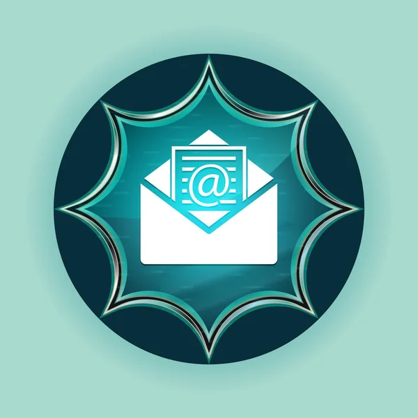 Newsletter email icon magical glassy sunburst blue button sky bl