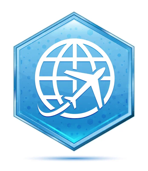 Plane world icon crystal blue hexagon button — Stock Photo, Image