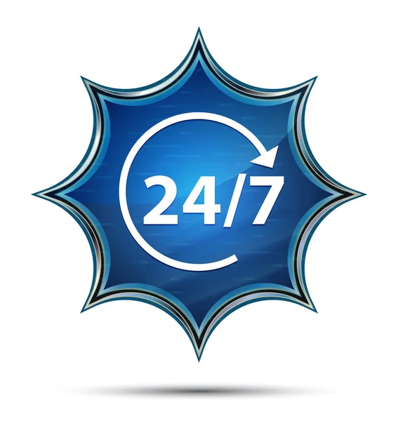 24 / 7 rotar icono de flecha mágico cristal sunburst botón azul —  Fotos de Stock