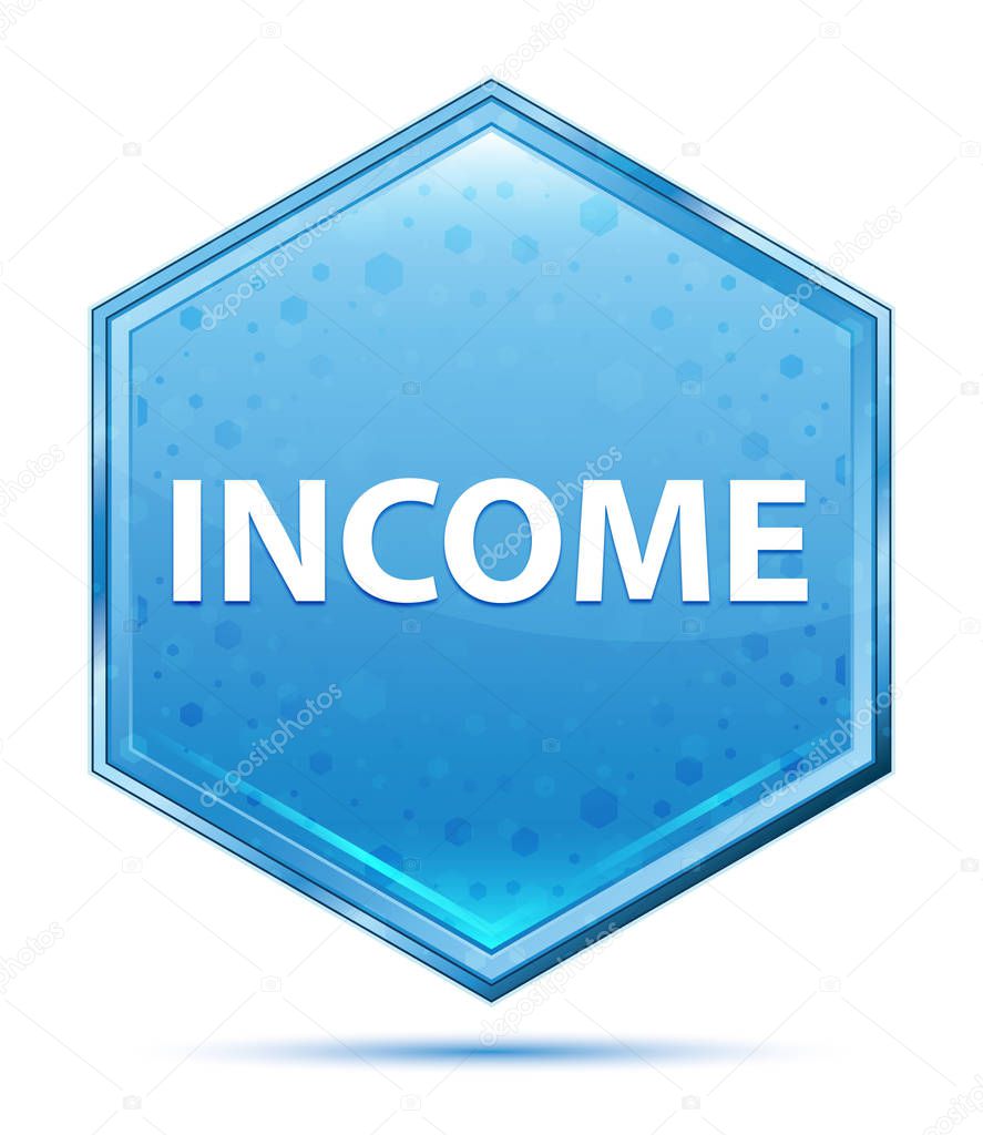 Income crystal blue hexagon button