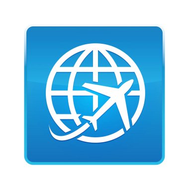 Plane dünya simgesi parlak mavi kare düğmesi