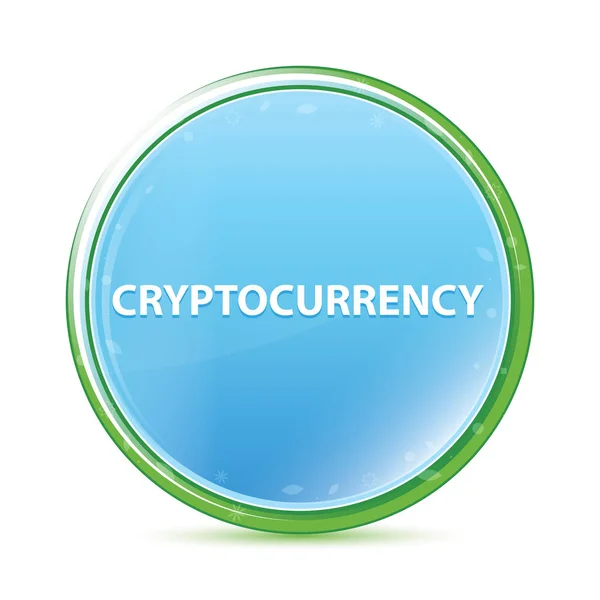 Cryptocurrency doğal Aqua Camgöbeği mavi yuvarlak düğme — Stok fotoğraf