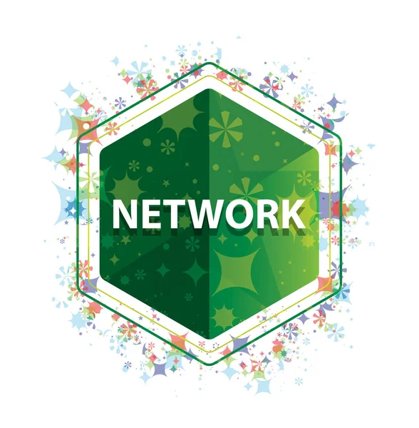 네트워크 꽃 식물 패턴 녹색 육각 버튼 — 스톡 사진