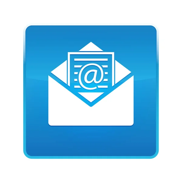 Newsletter email icon shiny blue square button — Stock Photo, Image