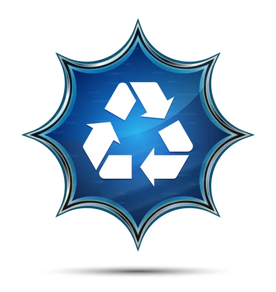 Ανακύκλωση σύμβολο εικονίδιο μαγικό γυαλί ηλιοκαταιγισμού μπλε κουμπί — Φωτογραφία Αρχείου