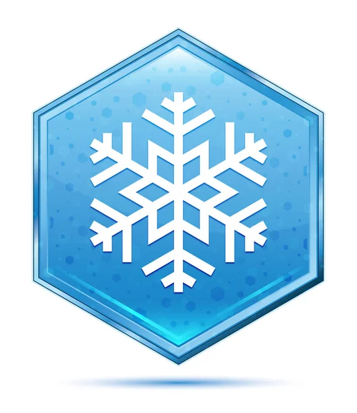 Піктограма сніжинки кришталева синя шестикутна кнопка — стокове фото
