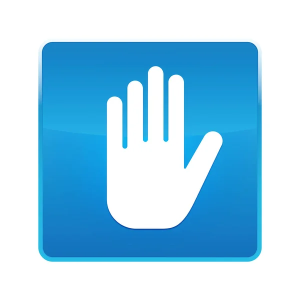 Parar ícone da mão brilhante botão quadrado azul — Fotografia de Stock