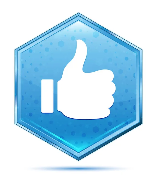 Thumbs up als icoon Crystal Blue zeshoek knop — Stockfoto