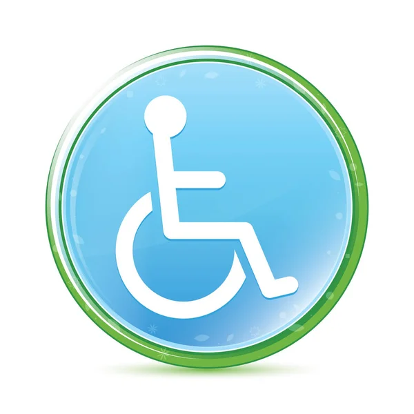 Icône handicapés en fauteuil roulant bouton rond bleu aqua cyan naturel — Photo