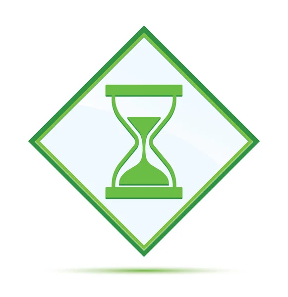 타이머 모래 모래 시계 아이콘 현대 초록 녹색 다이아몬드 버튼 — 스톡 사진