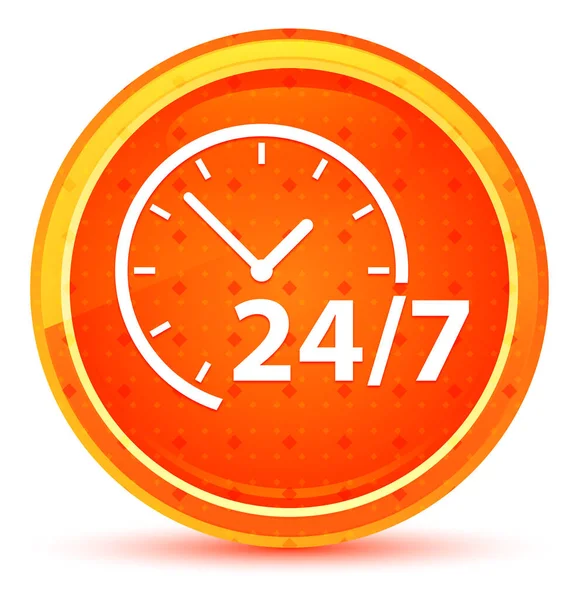 24/7 klock ikon naturlig orange rund knapp — Stockfoto