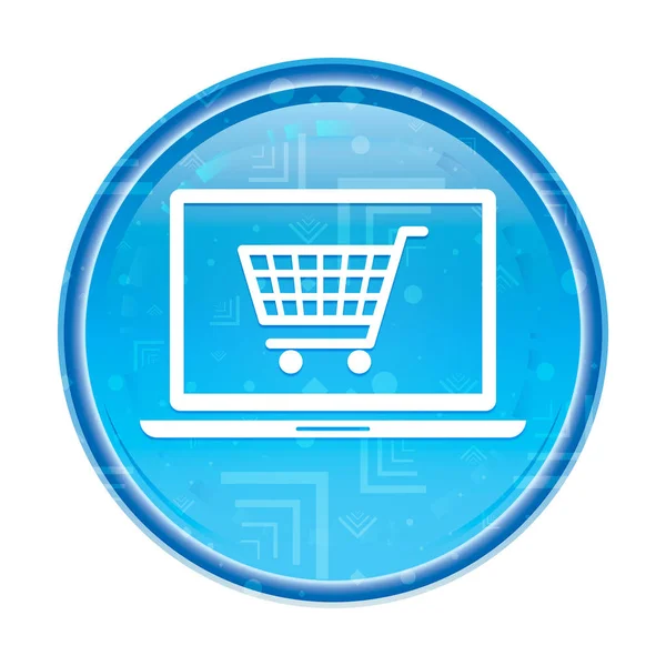 Online shopping cart laptop icon floral blue round button